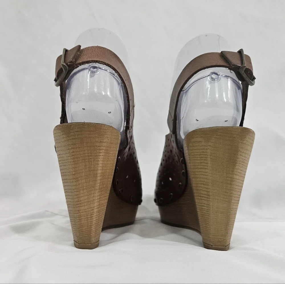 Natalia Blanco Brown Leather Wedge Shoes Womens Size 36